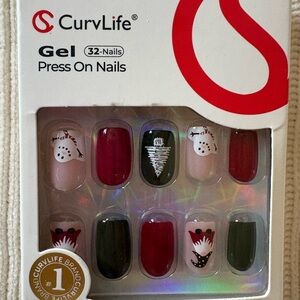 New Curvlife Gel Press-On Nails - Red, Green & Nude Holiday Set (32 Nails)